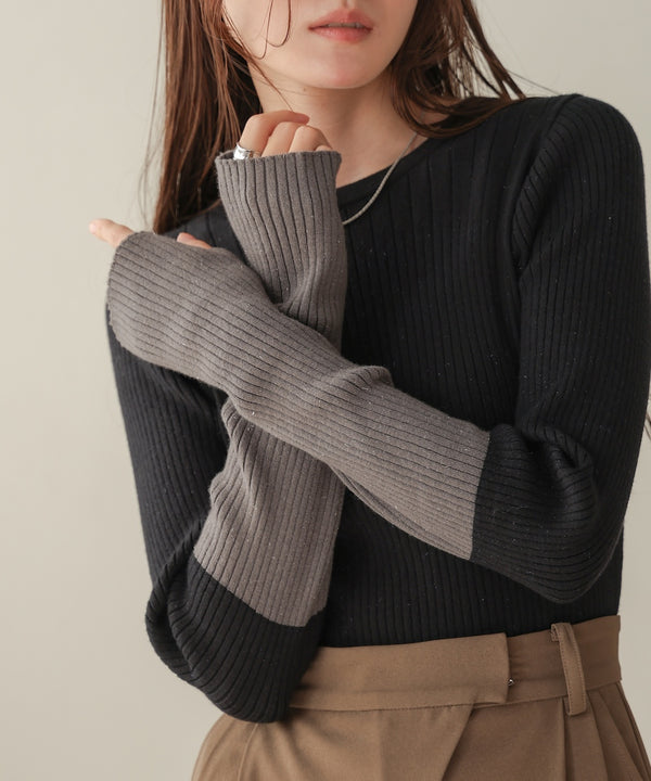 sleeve color block glitter knit tops