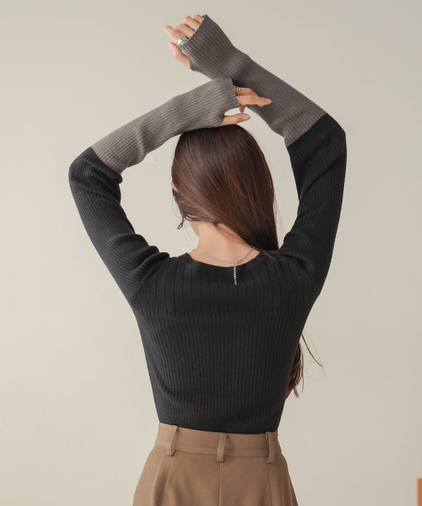 sleeve color block glitter knit tops