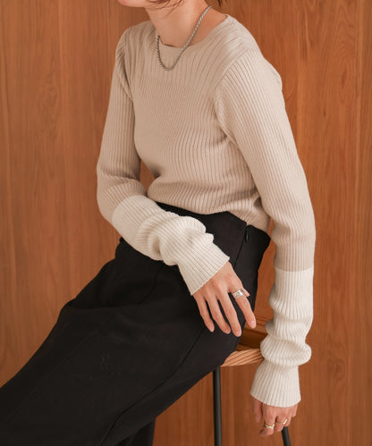 sleeve color block glitter knit top