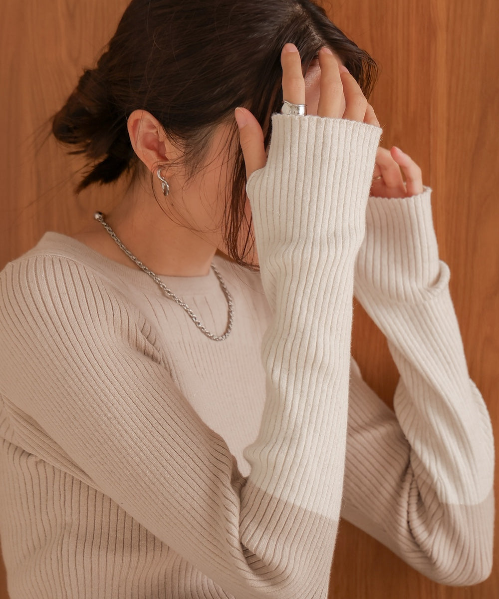 sleeve color block glitter knit tops
