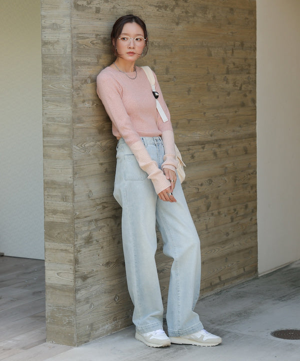sleeve color block glitter knit tops