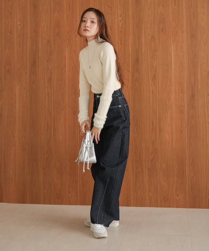 sleeves shaggy high neck knit tops