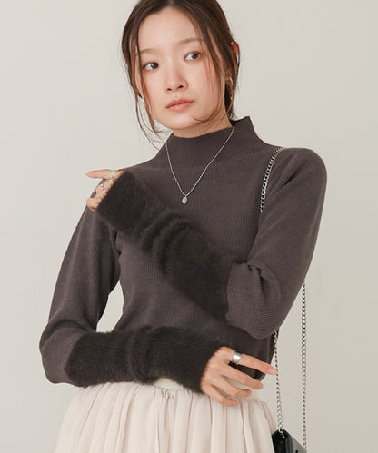 sleeves shaggy high neck knit tops