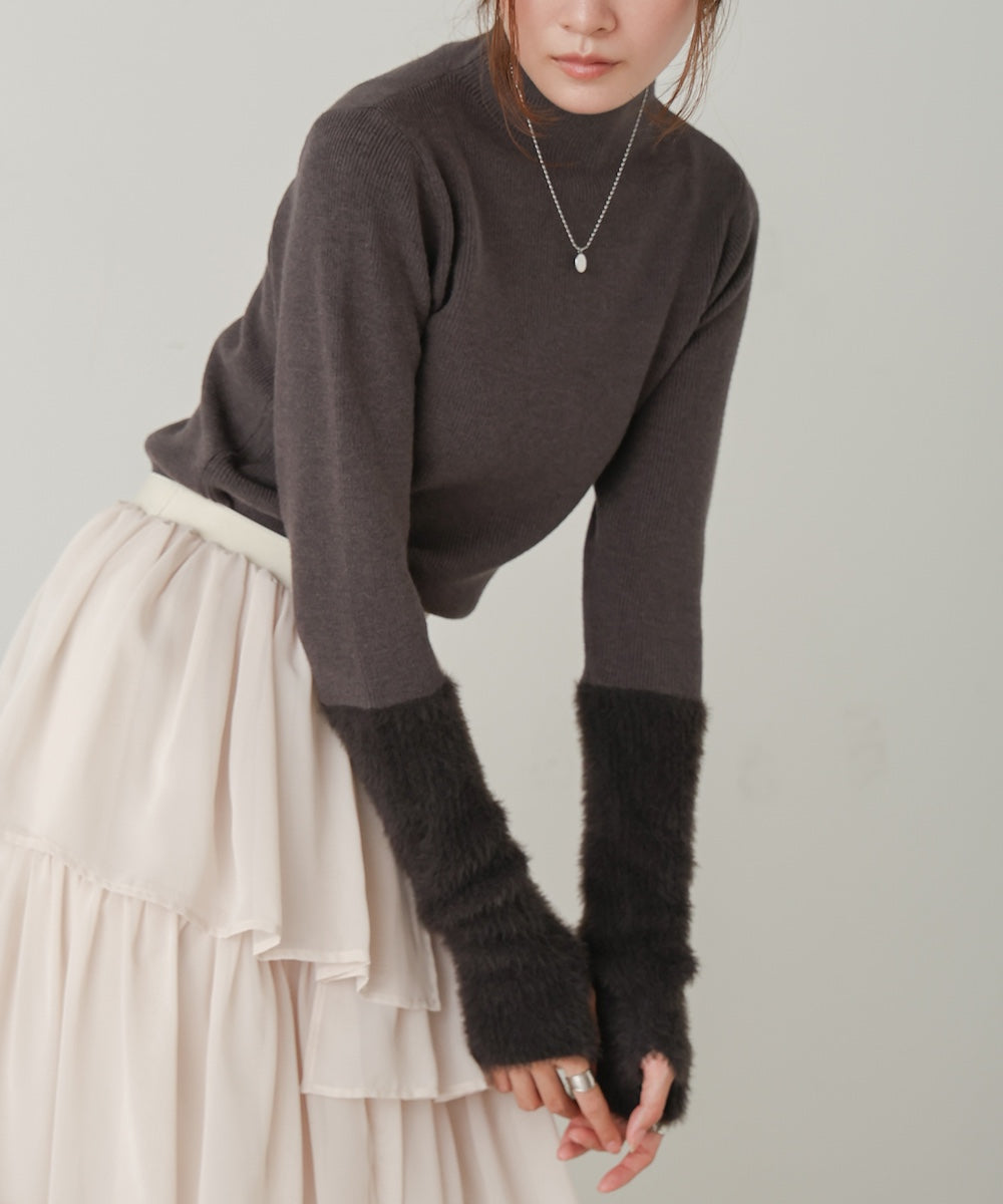 sleeves shaggy high neck knit tops