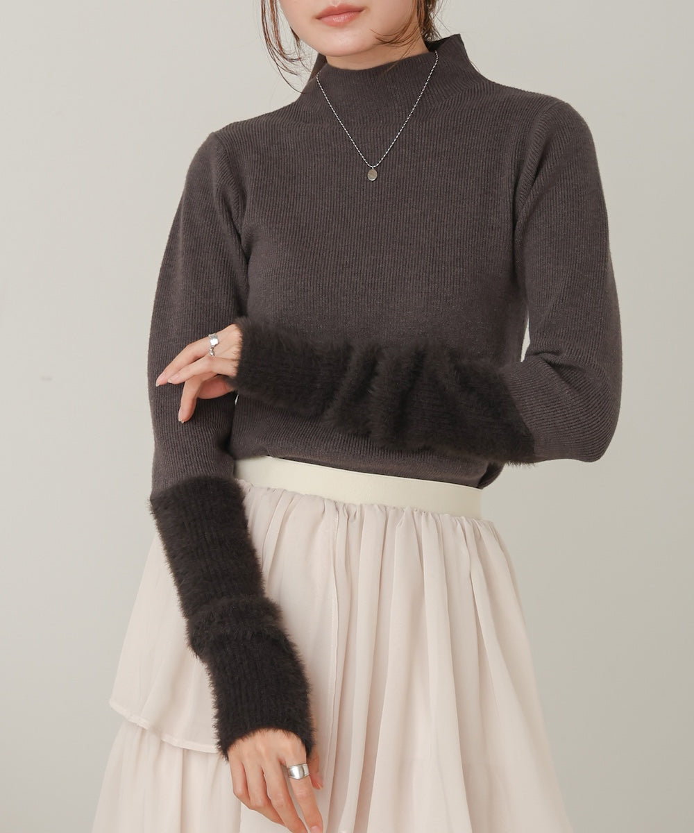 sleeves shaggy high neck knit tops