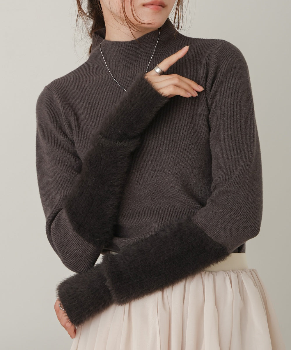 sleeves shaggy high neck knit tops