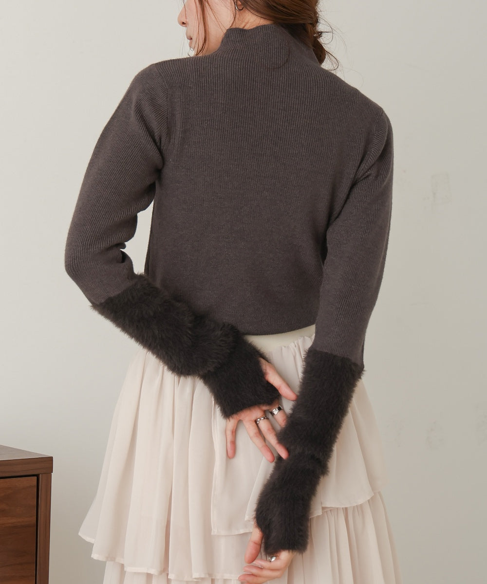 sleeves shaggy high neck knit tops