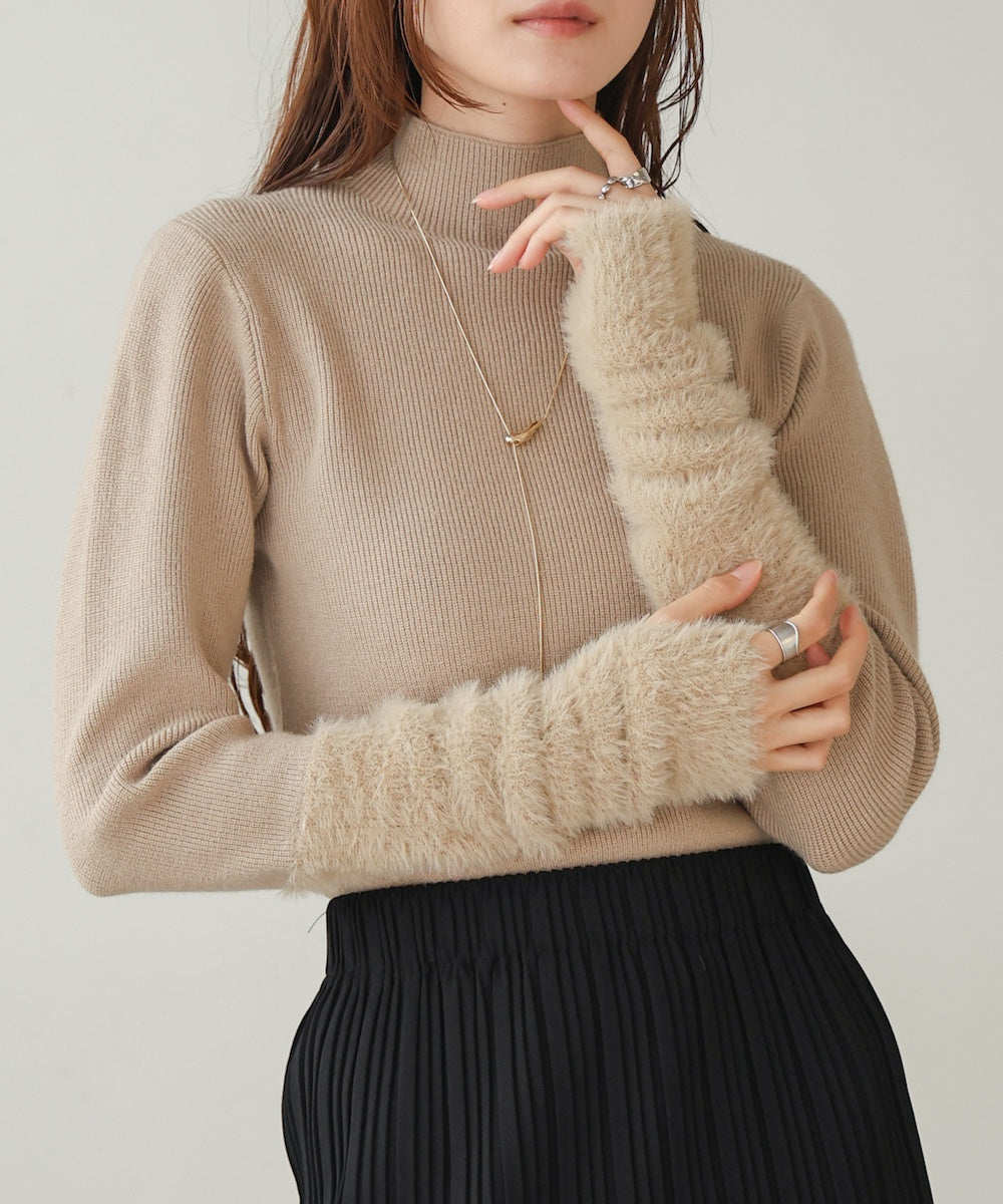 sleeves shaggy high neck knit tops