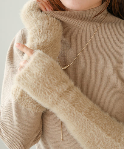 sleeves shaggy high neck knit tops