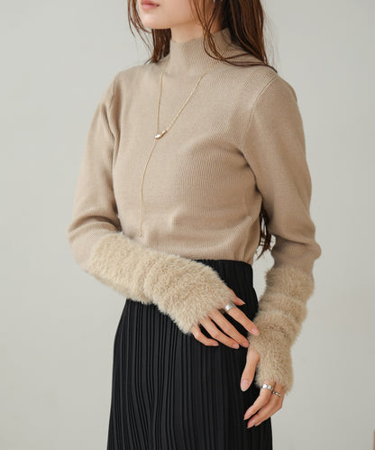 sleeves shaggy high neck knit tops