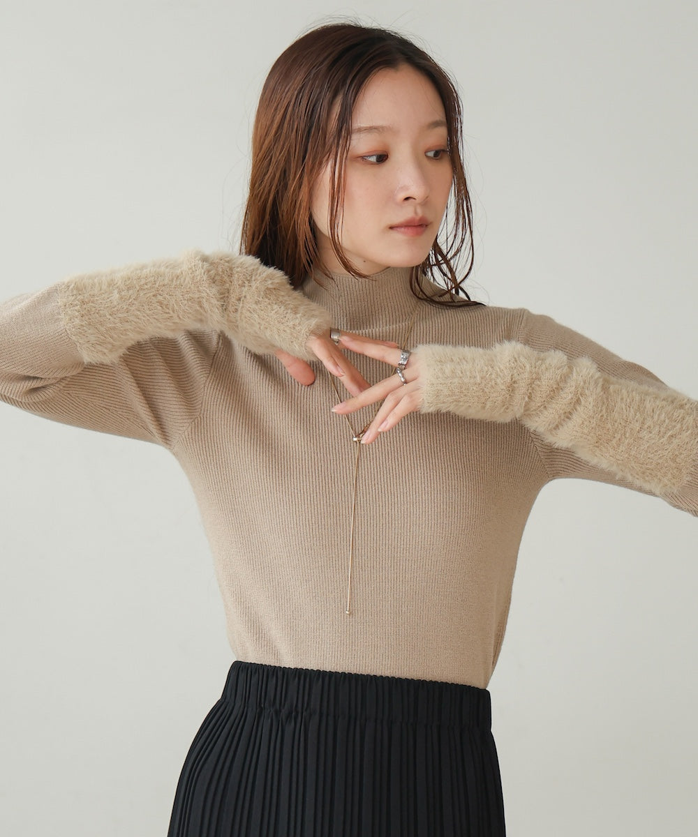 sleeves shaggy high neck knit tops