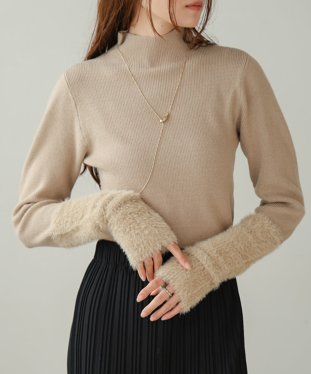 sleeves shaggy high neck knit tops