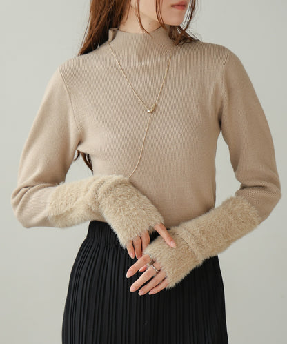 sleeves shaggy high neck knit tops