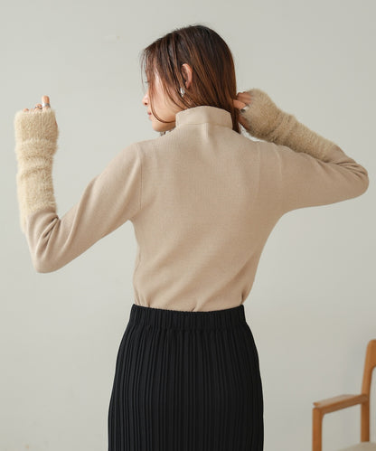 sleeves shaggy high neck knit tops