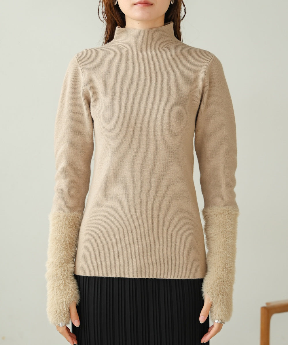 sleeves shaggy high neck knit tops