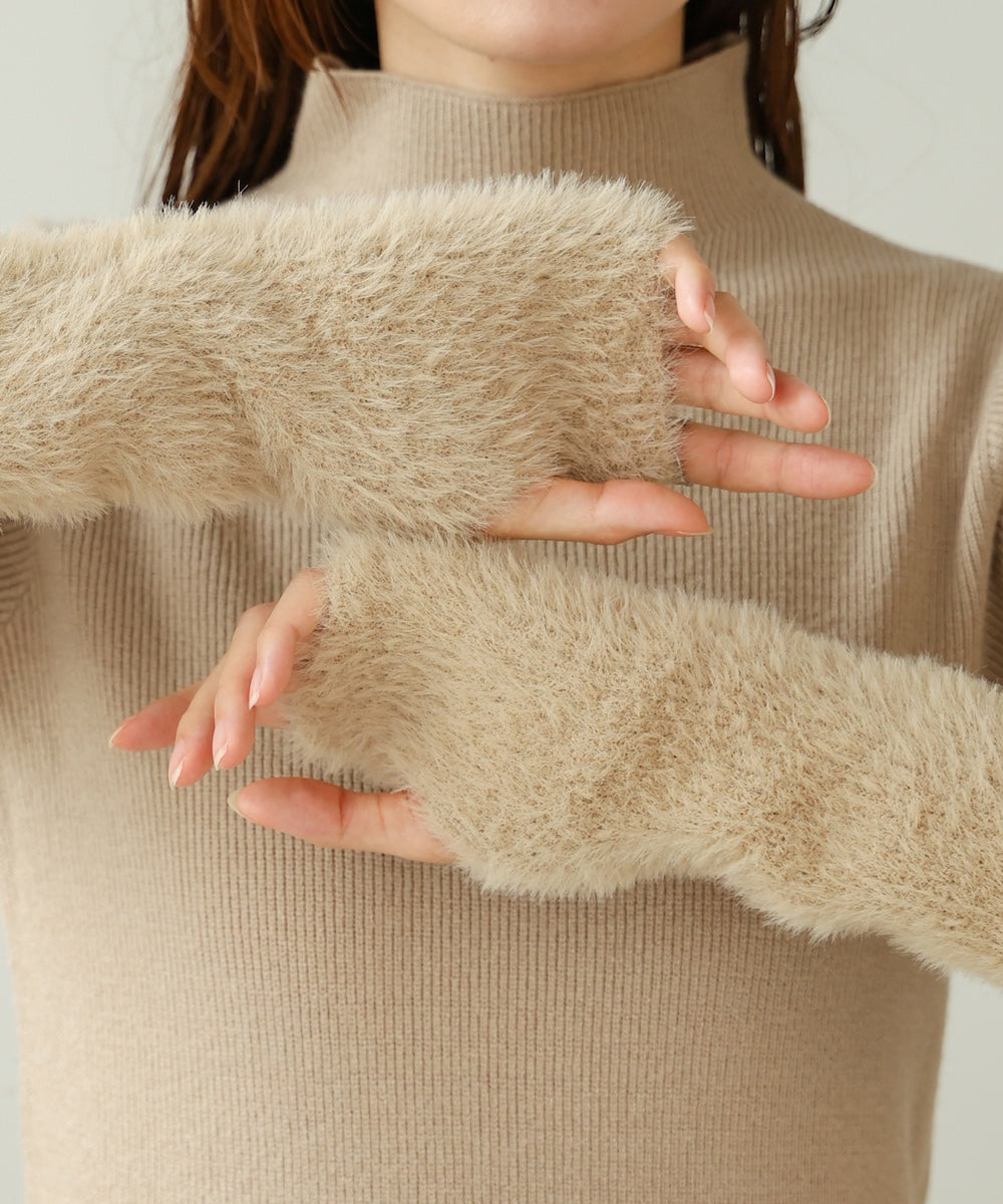 sleeves shaggy high neck knit tops