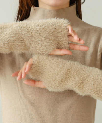 sleeves shaggy high neck knit tops