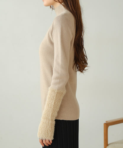 sleeves shaggy high neck knit tops