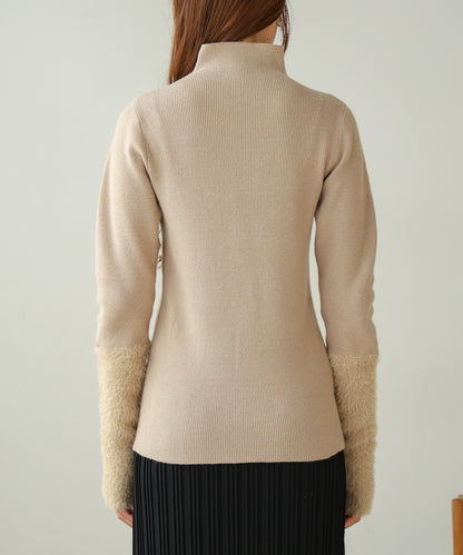 sleeves shaggy high neck knit tops