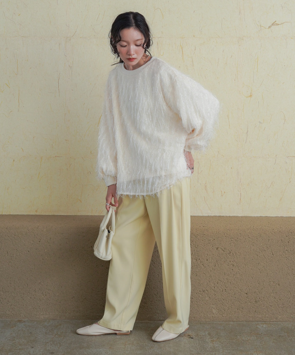 sheer shaggy layered sweat top