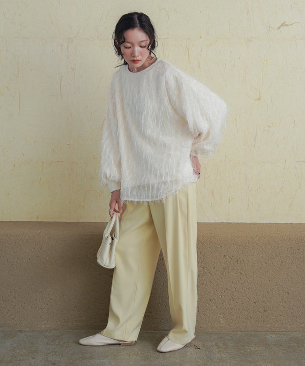 sheer shaggy layered sweat top