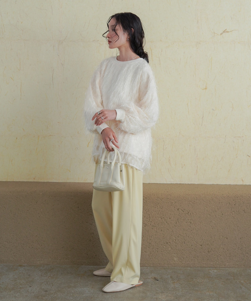 sheer shaggy layered sweat top