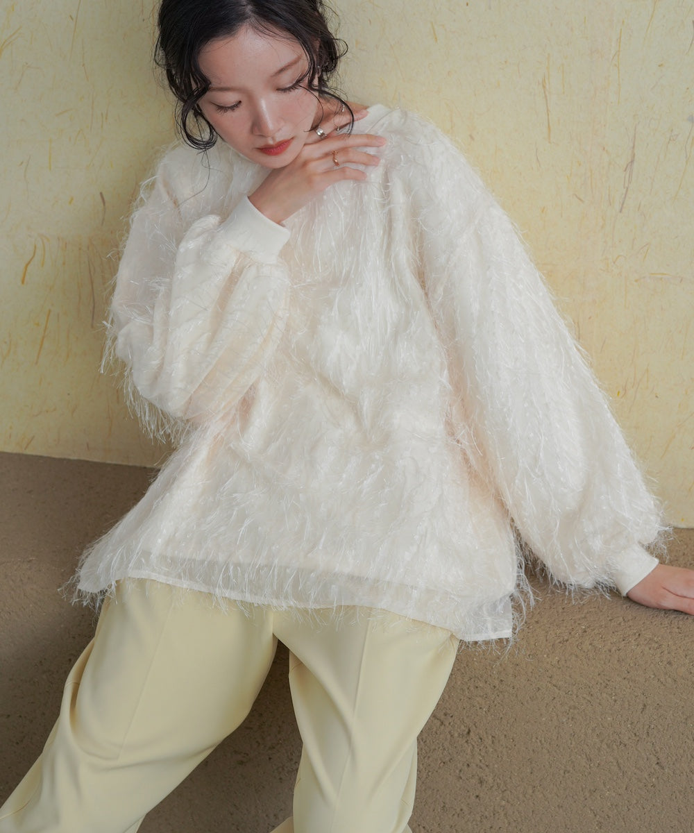 sheer shaggy layered sweat top