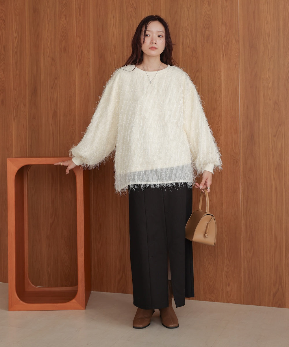 sheer shaggy layered sweat top