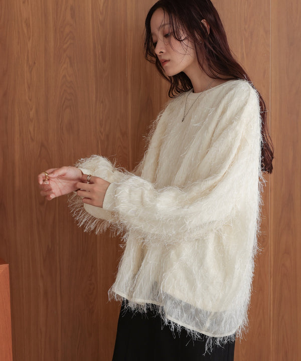 sheer shaggy layered sweat top