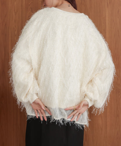 sheer shaggy layered sweat top