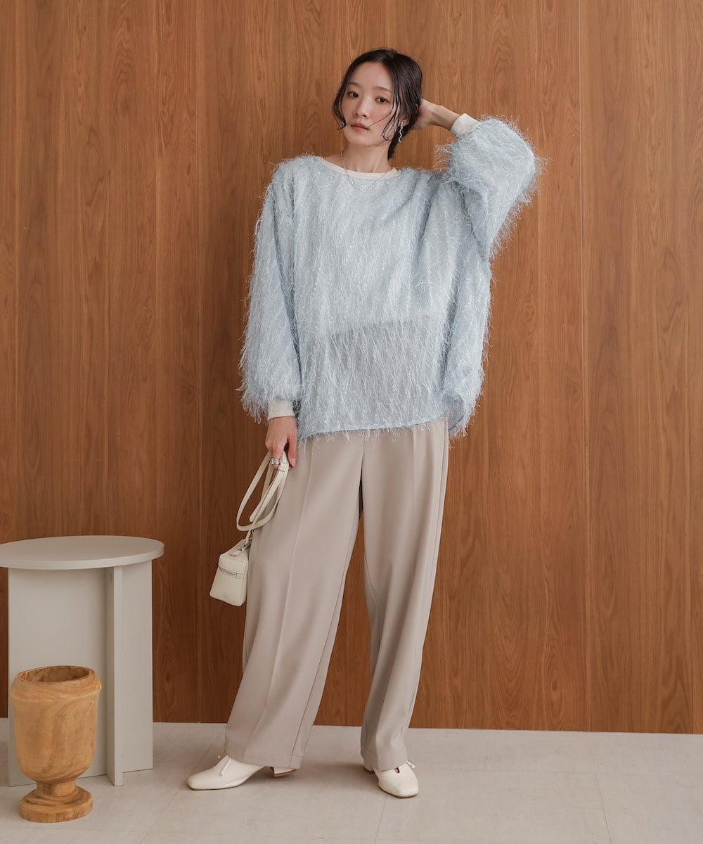 sheer shaggy layered sweat top