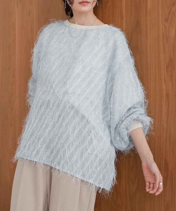 sheer shaggy layered sweat top
