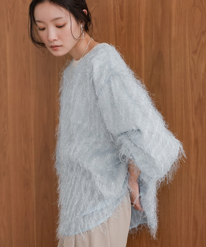 ［TIMESALE］sheer shaggy layered sweat top