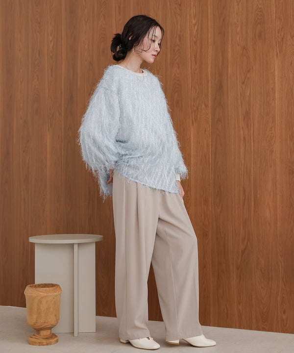 sheer shaggy layered sweat top