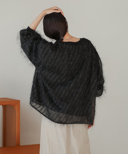 ［TIMESALE］sheer shaggy layered sweat top