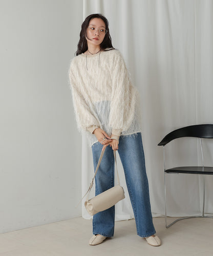 ［TIMESALE］sheer shaggy layered sweat top