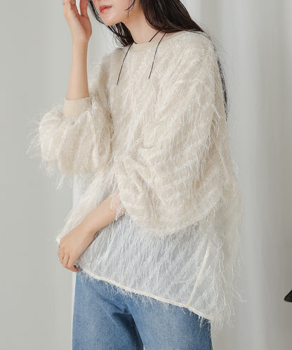 ［TIMESALE］sheer shaggy layered sweat top