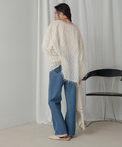 ［TIMESALE］sheer shaggy layered sweat top