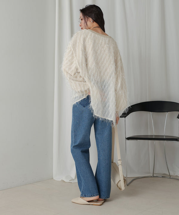 sheer shaggy layered sweat top