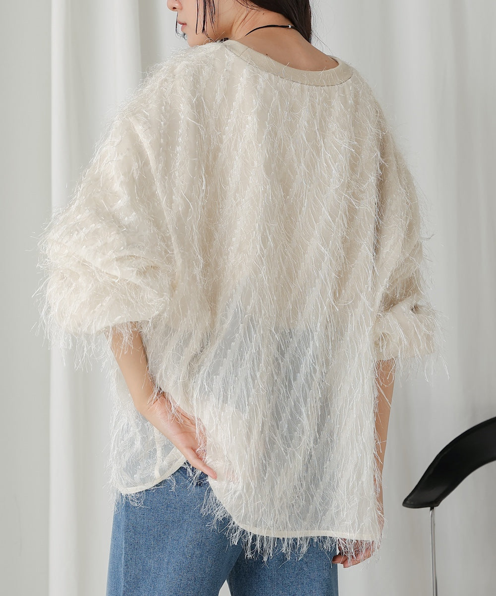 ［TIMESALE］sheer shaggy layered sweat top