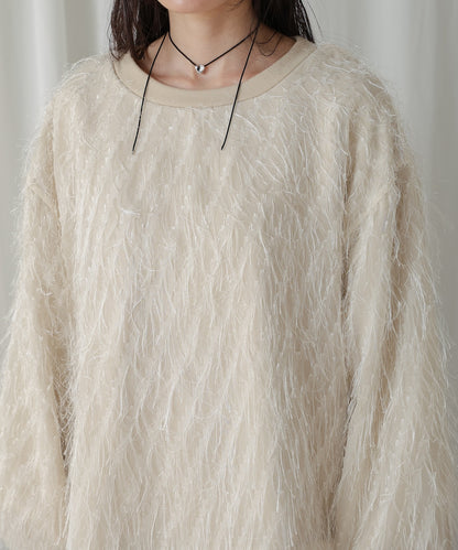 ［TIMESALE］sheer shaggy layered sweat top