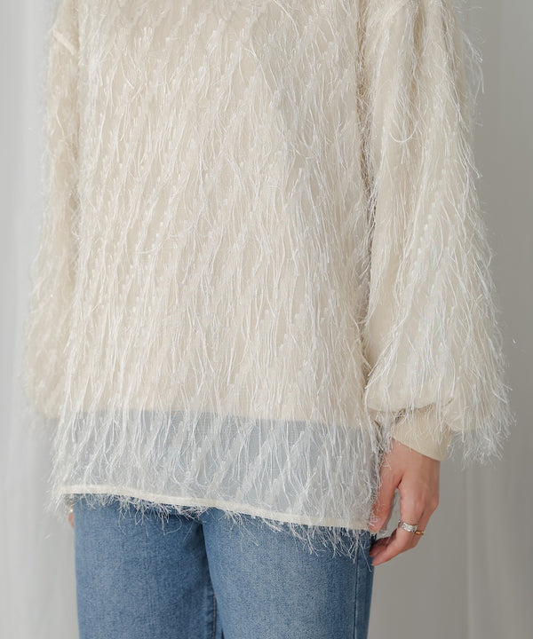 sheer shaggy layered sweat top