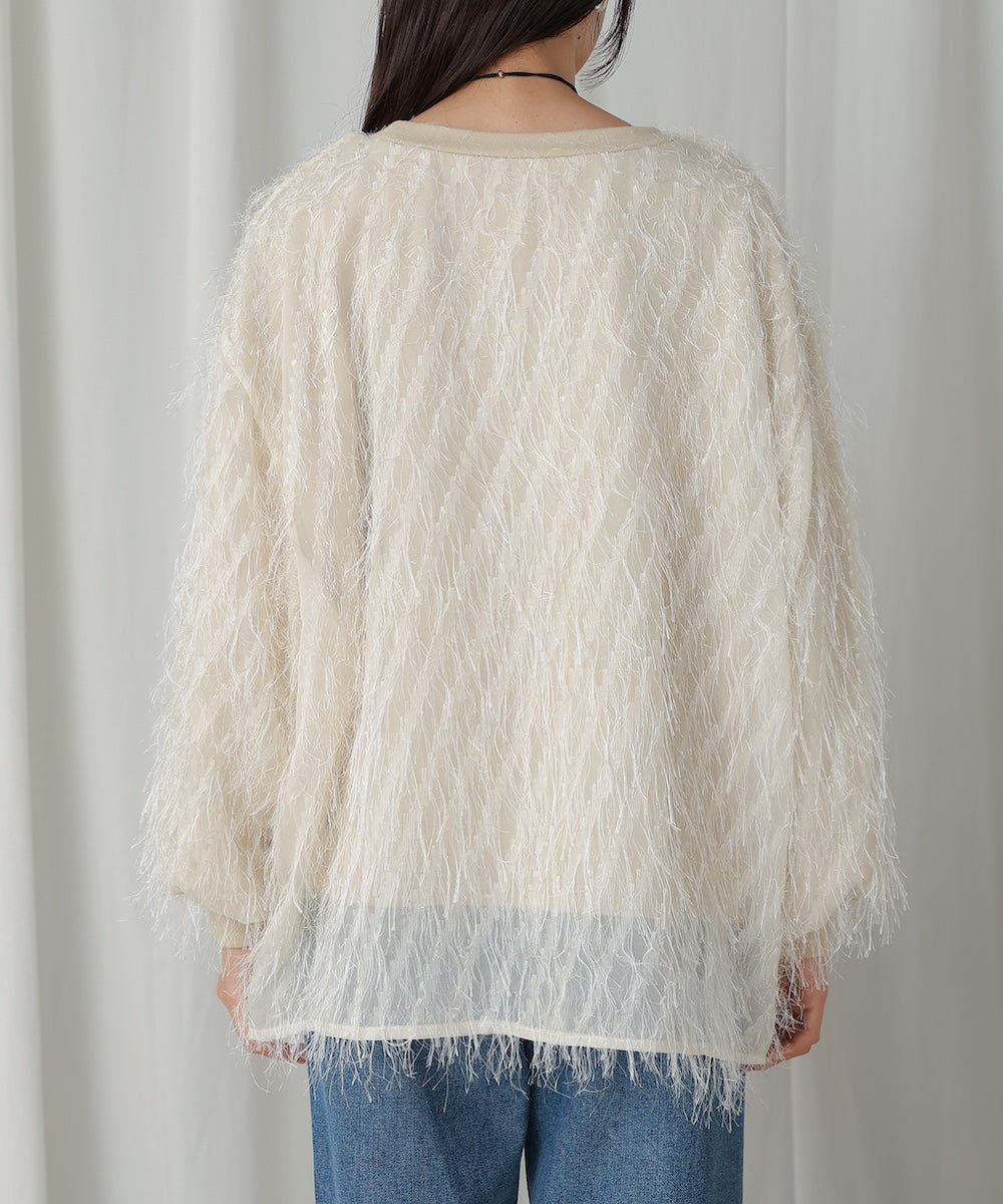 sheer shaggy layered sweat top