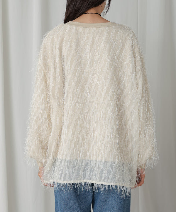 sheer shaggy layered sweat top