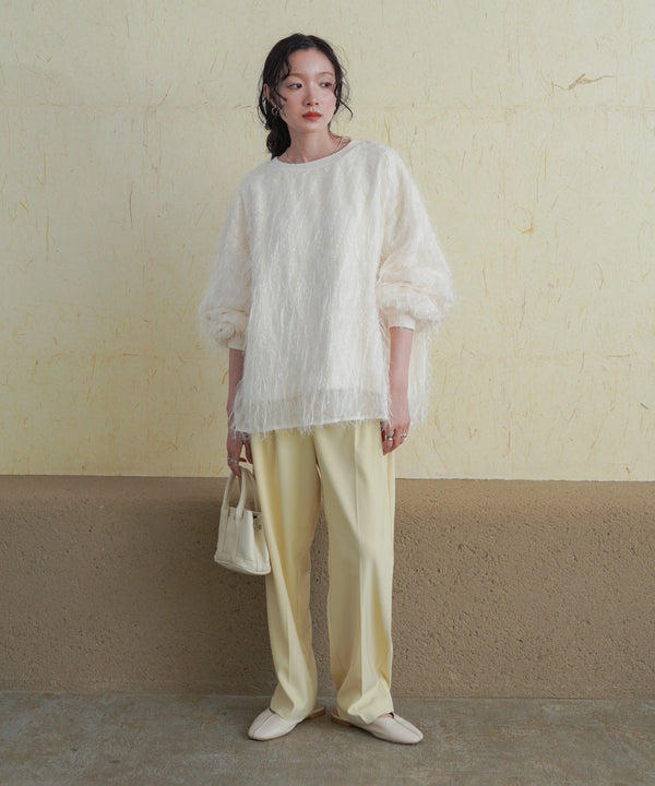 sheer shaggy layered sweat top