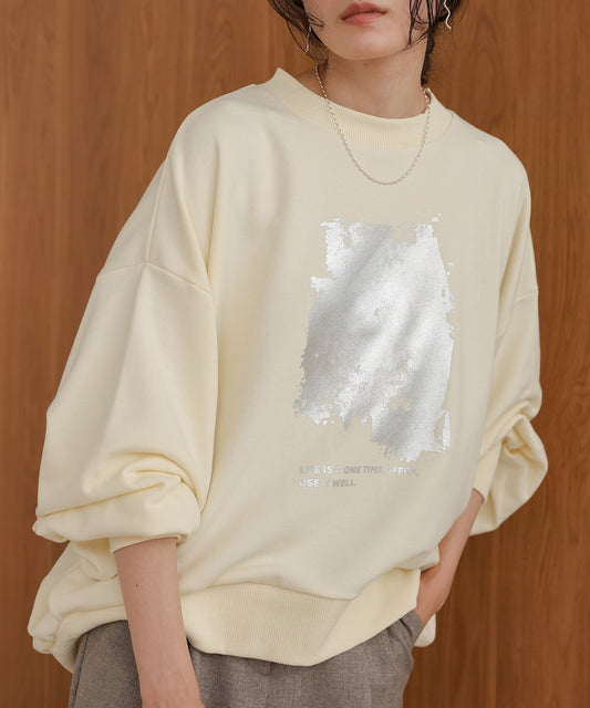 ［TIMESALE］silver print sweat tops