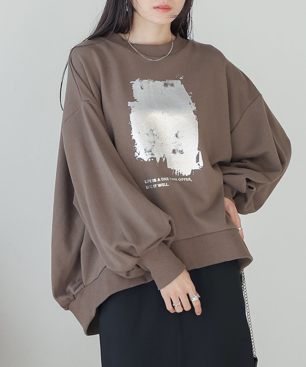 ［TIMESALE］silver print sweat tops