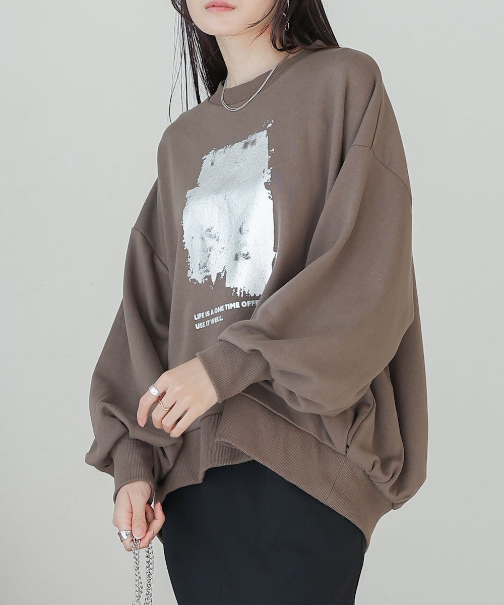 ［TIMESALE］silver print sweat tops