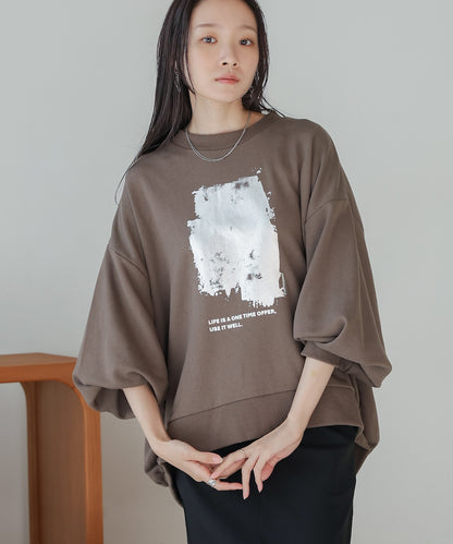 ［TIMESALE］silver print sweat tops