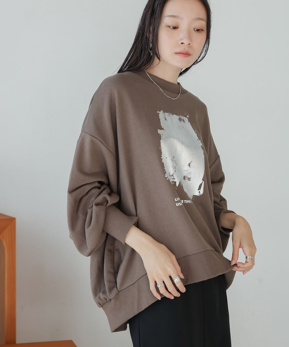 ［TIMESALE］silver print sweat tops